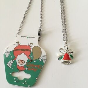 New Silver Tone Christmas Bell Charm Necklace